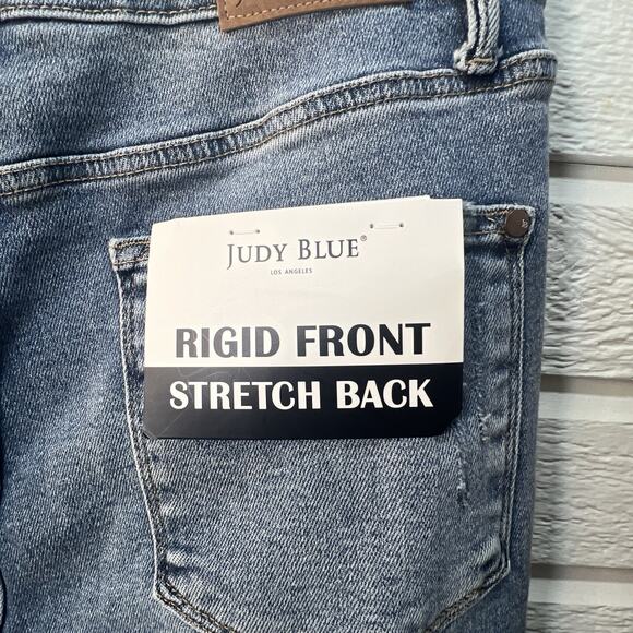 Judy Blue Jeans Womens Plus 15 32 Blue Denim Ridge front Stretch Distress NWT - Picture 7 of 15